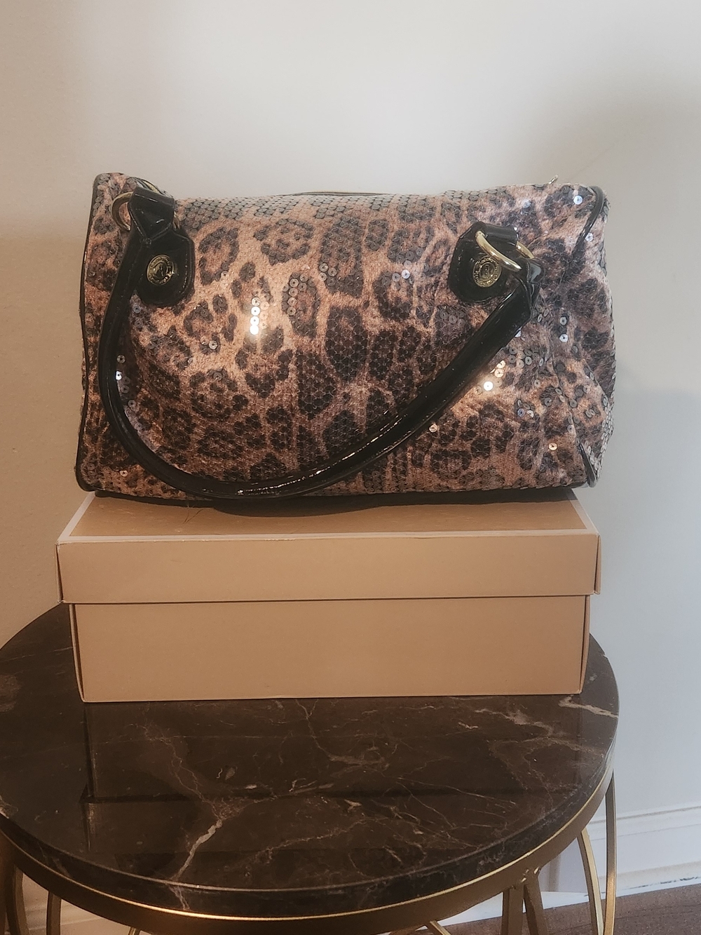 Betsey Johnson Cheetah Sequins Satchel - Black & Brown - Picture 2 of 3